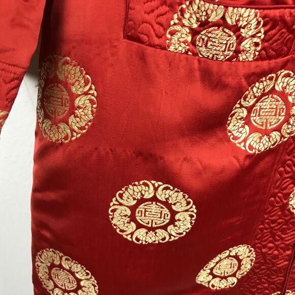 Vintage Womens Blazer Size M/L Red Gold Asian Style Quilted Accents Sateen - Picture 8 of 12